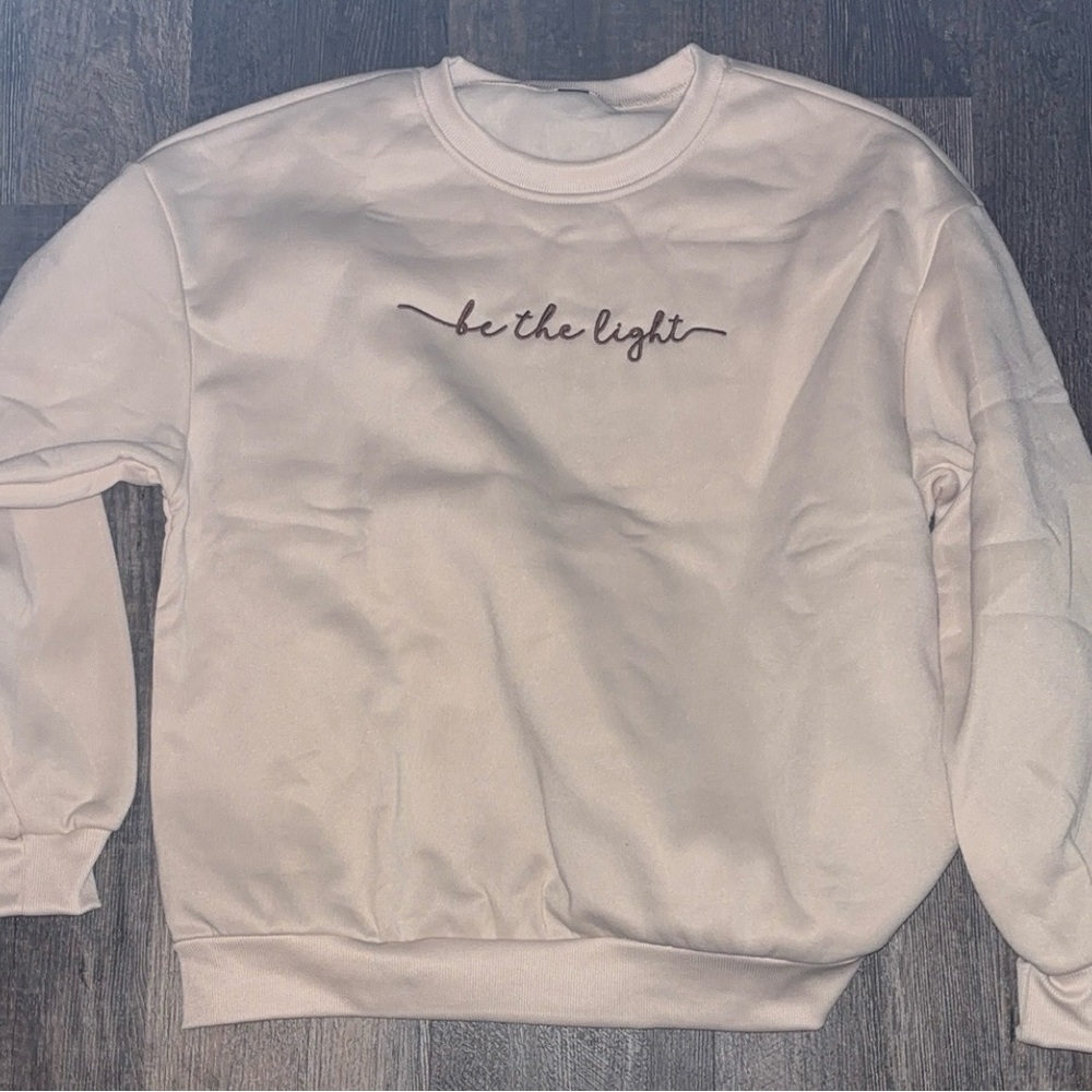 Cream Sweatshirt with Embroidered Text